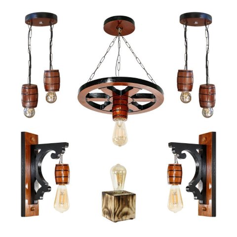 Kit Luminária Sítio Pergolado Área de Festa Cabana Chalé - Madeira Maciça Colonial - Mogno