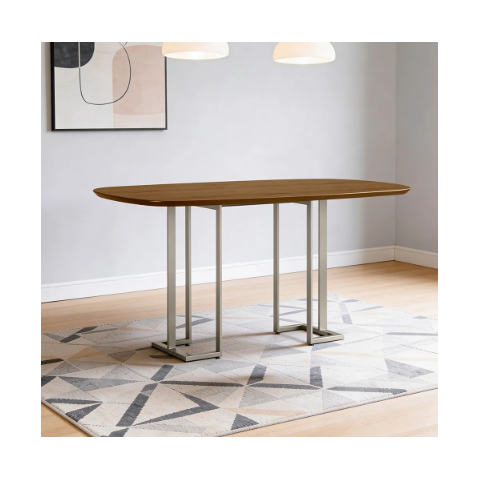 Mesa de Jantar 6 Lugares Retangular Orgânico 180cm Pés Industrial Alina N01 Cinamomo Champanhe - Lya