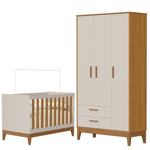 Guarda Roupa Infantil Flip 3 Portas com Berço Americano Flip Areia Acetinado Savana - Reller