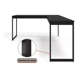 Mesa de Canto em L Escrivaninha Industrial para Escritório Magno Preta Total - 6