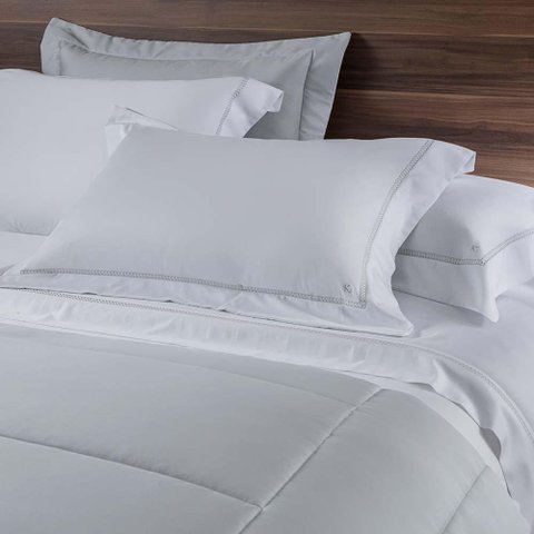 Jogo de Cama Casal 300 Fios Bordado Istambul - Linha K Prata/Branco