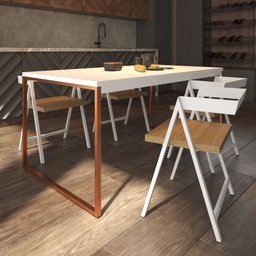 Mesa de Jantar Retangular 4 Lugares Branca com Cobre Industrial Estilo Vintage 120x90cm - 4