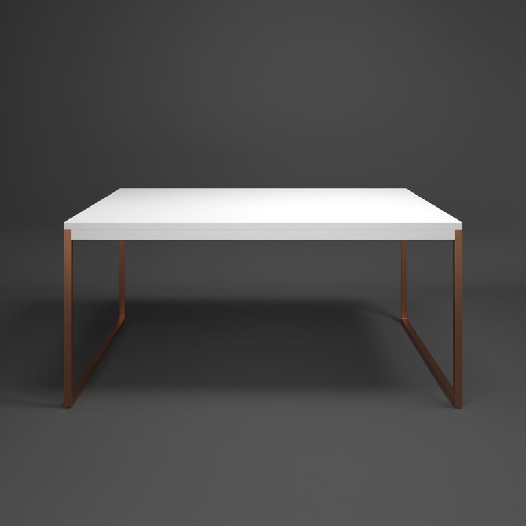Mesa de Jantar Retangular 4 Lugares Branca com Cobre Industrial Estilo Vintage 120x90cm