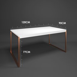 Mesa de Jantar Retangular 4 Lugares Branca com Cobre Industrial Estilo Vintage 120x90cm - 3