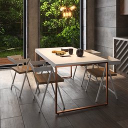 Mesa de Jantar Retangular 4 Lugares Branca com Cobre Industrial Estilo Vintage 120x90cm - 2