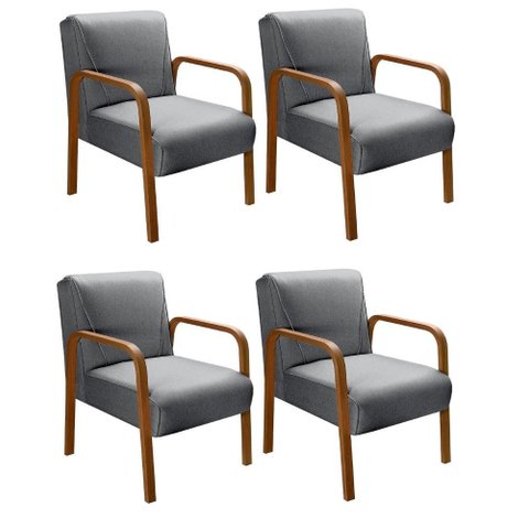 Kit 4 Poltronas Anita Cor:Linho Cinza 320