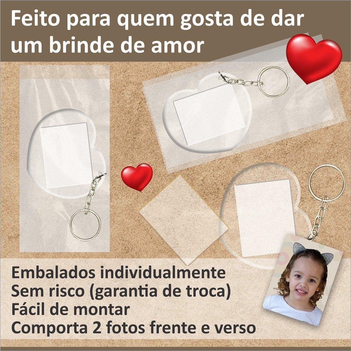 50 Chaveiro Coração 3x4 Acrílico para Personalizar Revenda - 4