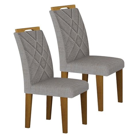 Cadeira para Mesa de Jantar Larissa New Mdf Kit 2 Peças Freijó Linho Cinza - Leifer Móveis