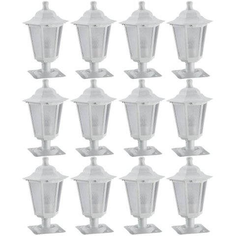 Kit 12 Luminárias de Chão 31cm Externa Decorativa Balizador de Jardim Lente Fosca Branco Dital