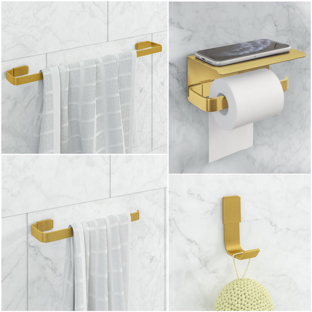 Kit Acessório para Banheiro Dourado 4 Peças Suporte Celular - 1