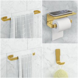 Kit Acessório para Banheiro Dourado 4 Peças Suporte Celular - 1