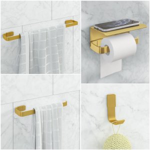 Kit Acessório para Banheiro Dourado 4 Peças Suporte Celular
