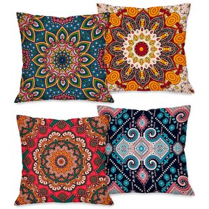 Kit com 4 Capas para Almofadas Decorativas Mandalas Coloridas