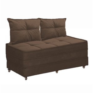 Pufe Cama Dobrável Casal 130cm com 02 Almofadas - Suede Marrom Café