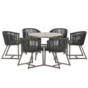 Ver imagem 1 de Mesa com 6 Cadeiras de Jantar Roma 120cm e Noronha em Alumínio Marrom Corda Náutica Estofado 13 Tram