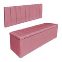 Ver imagem 1 de Kit Cabeceira Painel e Calçadeira Baú Casal Queen 1,60m Londres Veludo Rosa Dal Poz Estofados
