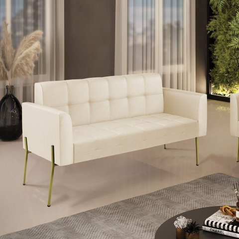 Sofá Namoradeira Elisa 2 Lugares 114cm Cinza Corino Base Pé de Ferro D'Rossi