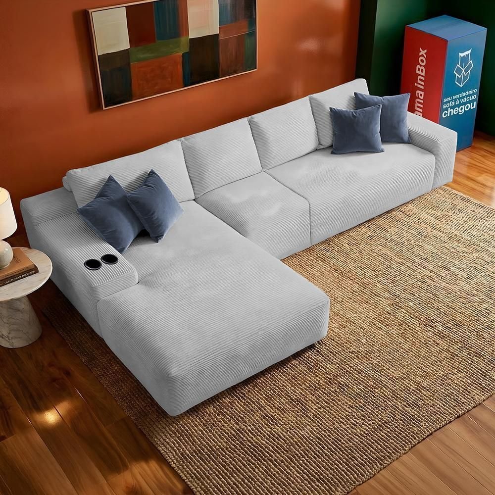 Sofá Evo 3,40m Molas Ensacadas com Chaise Lounge Esquerda Velourê