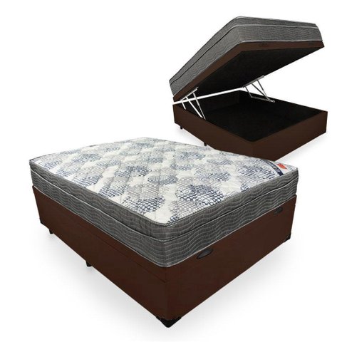 Cama Baú Casal Marrom + Colchão Casal Iso Superpocket - Mola Ensacadas - Ortobom - (138x188)