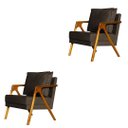 Ver imagem 1 de Kit 2 Poltronas Decorativa Mona Madeira Maciça Suede Marrom