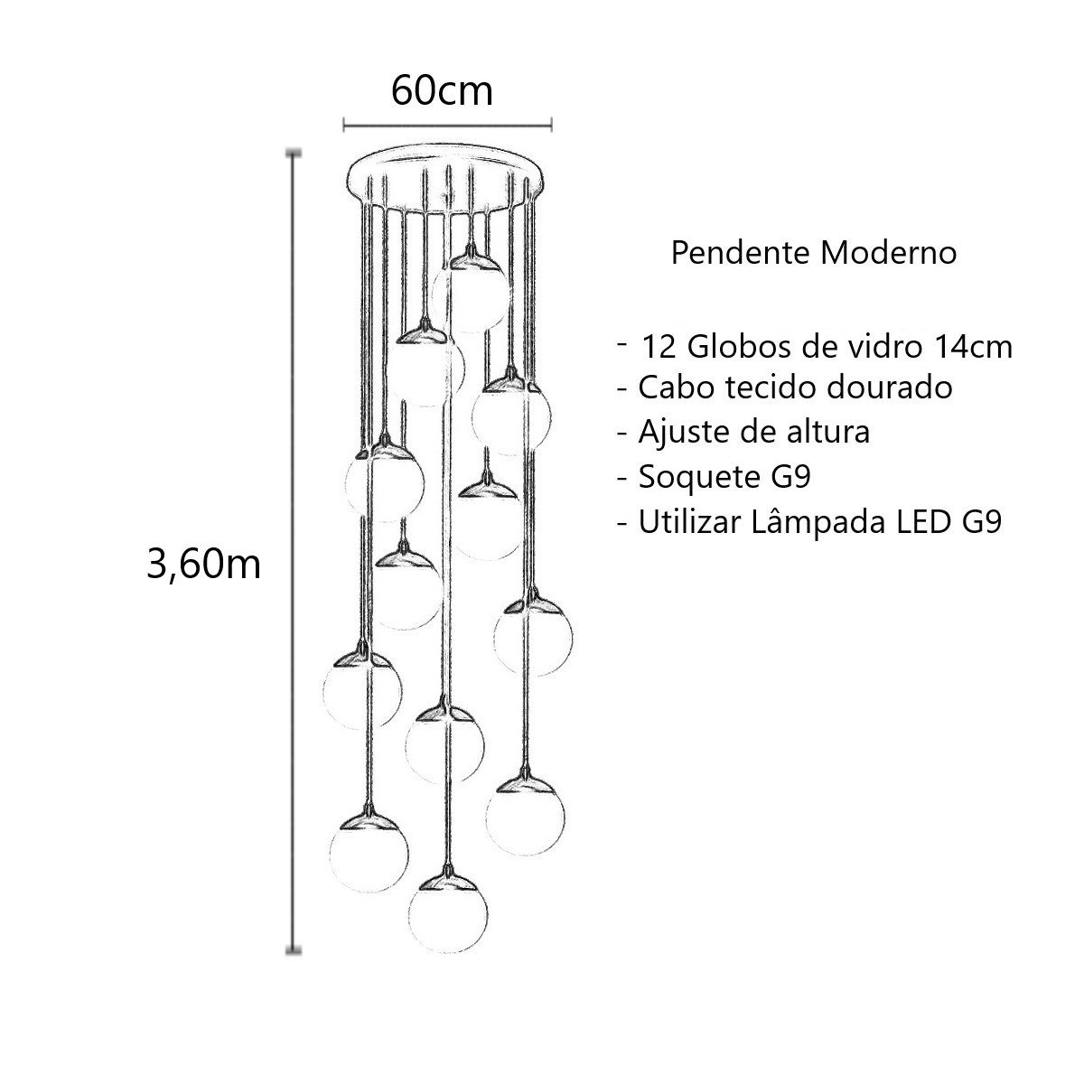 Pendente Moderno Dourado 60cm Pé Direito Alto Sala Escada Arevo Iluminação 82dr12 Vidro Âmbar - 4