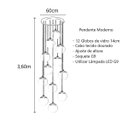 Ver imagem 4 de Pendente Moderno Dourado 60cm Pé Direito Alto Sala Escada Arevo Iluminação 82dr12 Vidro Âmbar