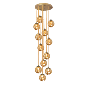 Pendente Moderno Dourado 60cm Pé Direito Alto Sala Escada Arevo Iluminação 82dr12 Vidro Âmbar