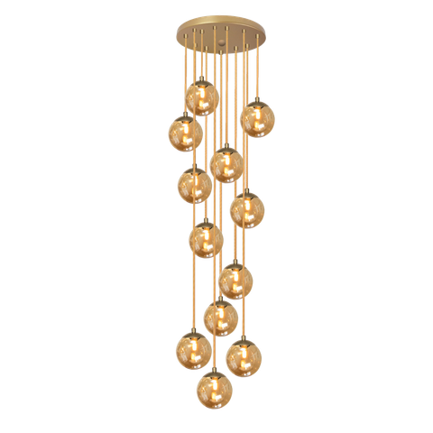 Pendente Moderno Dourado 60cm Pé Direito Alto Sala Escada Arevo Iluminação 82dr12 Vidro Âmbar