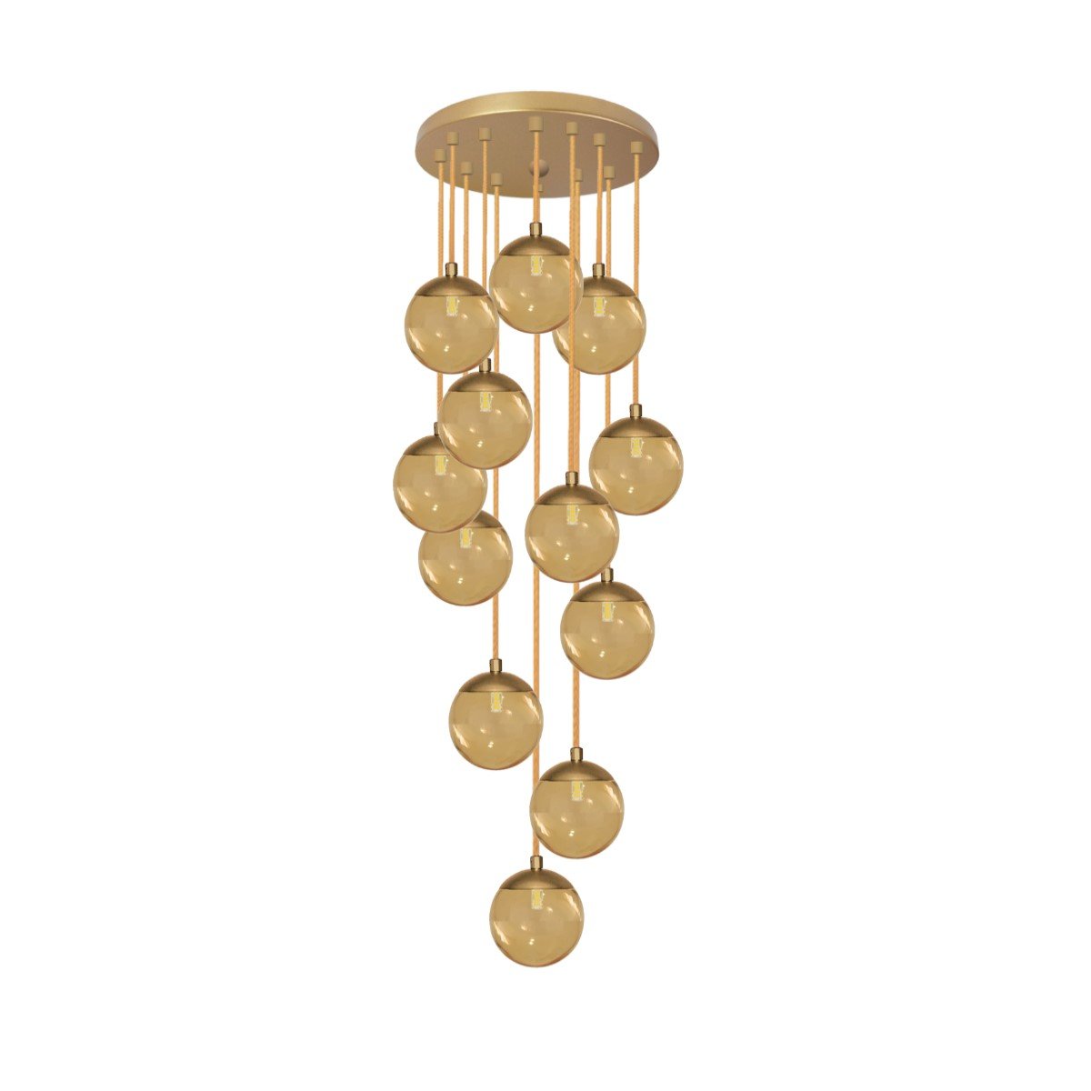 Pendente Moderno Dourado 60cm Pé Direito Alto Sala Escada Arevo Iluminação 82dr12 Vidro Âmbar - 5