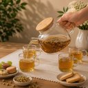Ver mais imagens de Kit Jogo de Chá Cosy com Chaleira Vidro Borossilicato Transparente 1L e 4 Unidades 75ml Yeet
