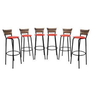 Kit 6 Banquetas 80cm para Balcão Ilha Bancada Área Gourmet Encosto em Junco Banco Itagold