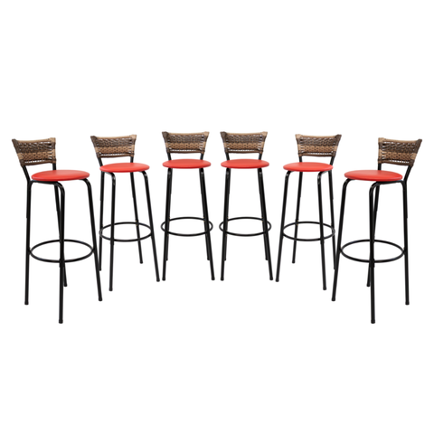 Kit 6 Banquetas 80cm para Balcão Ilha Bancada Área Gourmet Encosto em Junco Banco Itagold