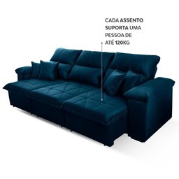 Sofá Retrátil/Reclinável Trento 2,30m Suede Velut Azul c/ Molas no Assento - King House - 8