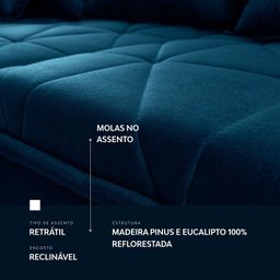 Sofá Retrátil/Reclinável Trento 2,30m Suede Velut Azul c/ Molas no Assento - King House - 6