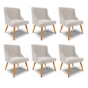 Ver imagem 1 de Kit 6 Cadeiras Decorativas Sala de Jantar Pés Palito de Madeira Firenze Veludo Cinza/Natural G19 - G