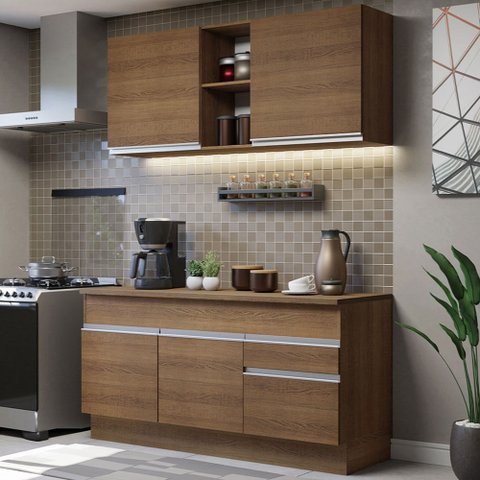 Cozinha Compacta Madesa Glamy 150001 com Armário e Balcão (Com Tampo) Rustic Cor:Rustic