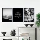 Ver imagem 2 de Kit 3 Quadros Praia Preto e Branco Ore Espere Confie 33x24cm - com Vidro:madeira Preta