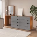 Ver imagem 1 de Cômoda Penteadeira Porto 8 Gavetas com Espelho 209x160cm Cinza/Freijó 240891