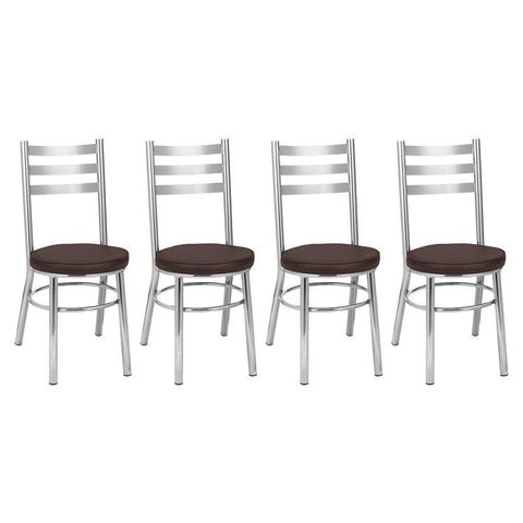 Conjunto 4 Cadeiras para Sala de Jantar Debrum Cromado/Marrom