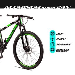 Bicicleta Aluminum Aro 29 Quadro 17 Alumínio 24 Marchas Freio Disco Mecânico Preto Verde - Raider - 4