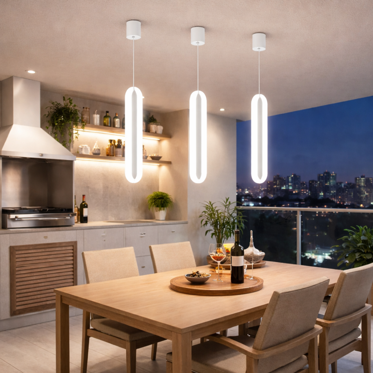 Ver imagem 6 de Luminária Teto Pendente 60cm Barra 24w Led 3 Cores Lustre Metálico Oval Gimpo Kjdd-l-015:branco