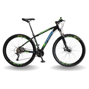 BICICLETA 29 PUMABIKE LINCE 27V STEEZ, FREIO MEC, K7, SUSP TRAVA, PRETO VERDE E AZUL, 19