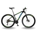 Ver imagem 1 de BICICLETA 29 PUMABIKE LINCE 27V STEEZ, FREIO MEC, K7, SUSP TRAVA, PRETO VERDE E AZUL, 19