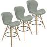 Kit 3 Banquetas Slim Eiffel Wood Estofada - Cinza - 1
