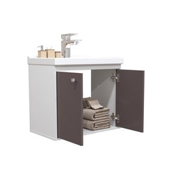 Kit Gabinete Banheiro Armario Cuba Pia com Espelheira - Bergamo Gianduia - 3
