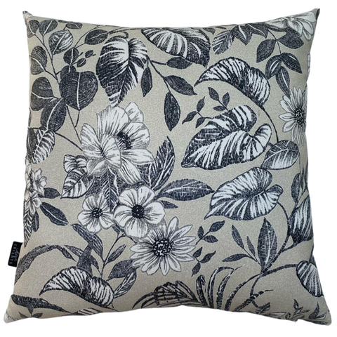 Almofada Cheia Waterhavana Impermeável Área Externa Flor Branca Folhas Pretas 43CMX43CM