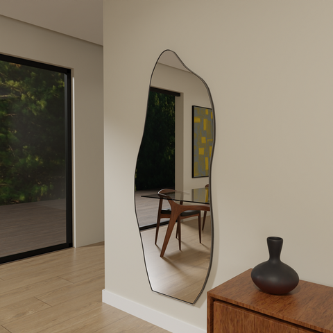 Espelho Orgânico 115cm X 60cm E06 Moldura Couro Preto