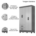 Ver imagem 5 de Kit Guarda-roupa Solteiro 4 Portas e Cômoda 4 Gavetas Lisa Nature/off White