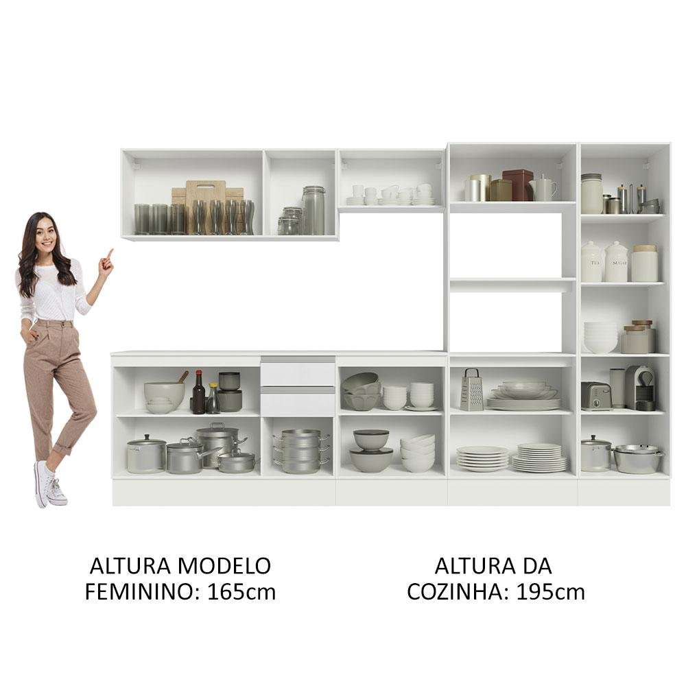 Armário de Cozinha Completa 100% MDF 300cm Frentes Branco Brilho Smart Madesa 02 - 6