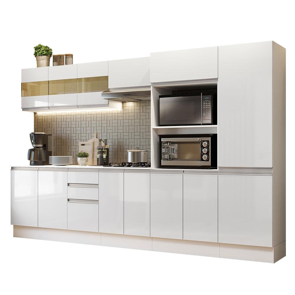 Armário de Cozinha Completa 100% MDF 300cm Frentes Branco Brilho Smart Madesa 02 - 3